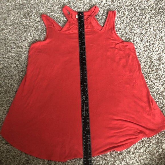 H.I.P. Long Sleeve Red Detail Neck Cold Shoulder Large Medium Shirt - Picture 8 of 12